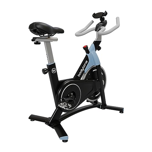 Bodytone Bicicleta estática indoor magnética - Bicicleta estática spinning con volante de inercia de 16kg y ruedas de transporte – Bici spinning DS16
