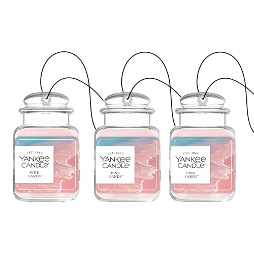 Yankee Candle Car Jar Ultimate Air Freshener, Hanging Car Freshener, Long Lasting Car Fragrance, Pink Sands (Pack of 3)