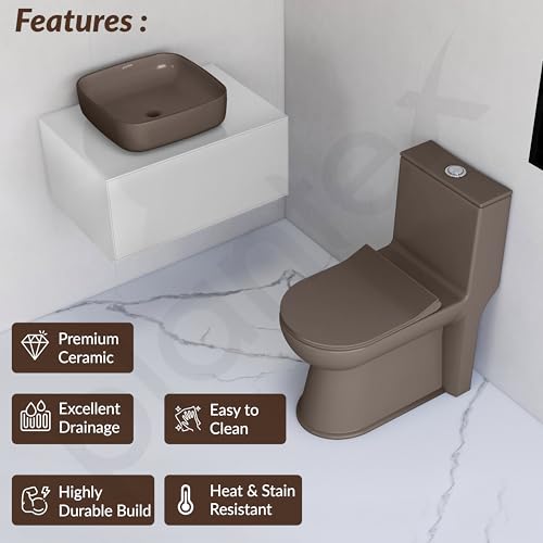 Image of Plantex Ceramic One Piece Commode with Washbasin /Rimless Western Toilet /Bathroom Wash Basin /S Trap Commode for Bathroom - (Choco)