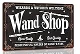 Wand Shop Wizards & Witches Welcome Halloween Metal Tin Sign Wall Art for Farmhouse Home Cafes Haunted House Halloween Holiday Party Decor 8x12 Inch