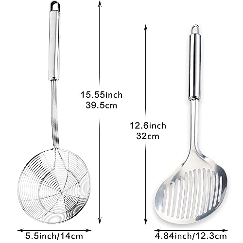 Multi Kitchen Utensil Stainless Steel Cooking Skimmer Slotted Fish Turner Spatula Spoon Colander Drain Water Filter Spoon Ladle Spider Strainer Skimmer Ladle for Cooking &Frying (2pcs) - Thumbnail 2