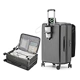 [SupTrip] スーツケース キャリーケース 多機能 片開き 拡張機能付き 機内持ち込み キャリーバッグ フロントオープン USBポート付き カップホルダー付き 隠しフック機能 超軽量 耐衝撃 静音 360度回転 大容量 TSAロック搭載 旅行 ビジネス 出張 (グレー, S（1~3泊/40L/機内持込）)