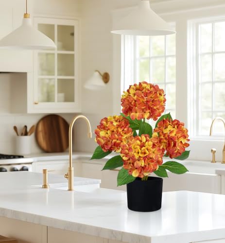 Orange Hydrangea Artificial Flowers Potted 19.7" Faux Silk Fall Flowers by Hollyone - Used condition - Image 4
