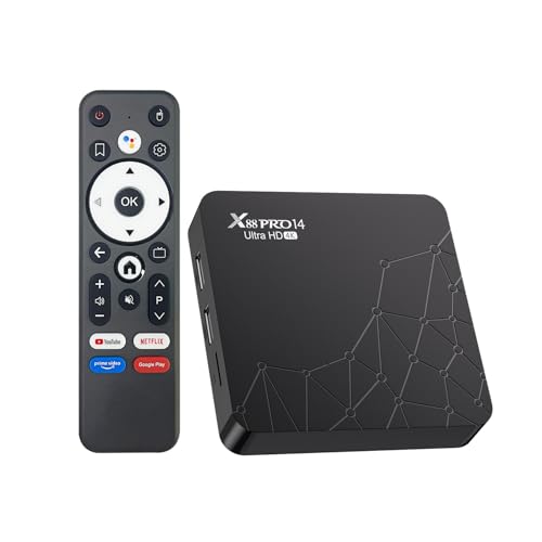 Android TV Box 14.0, 2025 Android Box RK3518pro 2GB 16GB Support 4K 8K WiFi 6 2.4G/5.8G Dual-Band WiFi HDR10+ 100M Ethernet Bluetooth 5.0 USB 3.0 Smart Box with Voice Remote Control