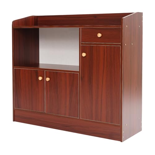 RibasuBB Aparador, 90 x 30 x 80 cm, armario de cocina, armario buffet con 1 cajones y 3 puertas, armario buffet con encimera para cocina, comedor, salón, pasillo (madera de teca antigua)