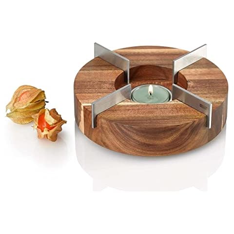 AdHoc Tuto Decorative Teapot and Food Warmer - Portable Food Warmer for Camping and Traveling - Buffet Server and Warmer - Candle Food and Teapot Warmer - Acacia, 6.25" Cover