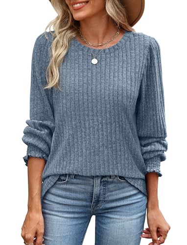 OFEEFAN Womens Tops Dressy Casual Long Sleeve Shirts for Women Business Casual Outfits Lightweight Fall Sweaters Warm2