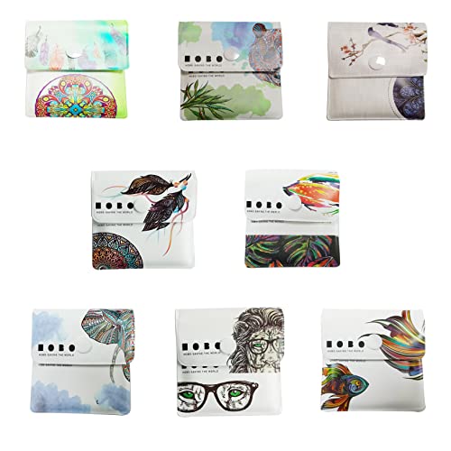 8 Pack Portable Pocket Ashtray Pouch, FVFVAHO PVC Fireproof Reusable Environment Friendly Outdoor Cigarette Butt Container, Simple Mini Ashtray Pouches for Beach or Travel Use（Various Patterns）