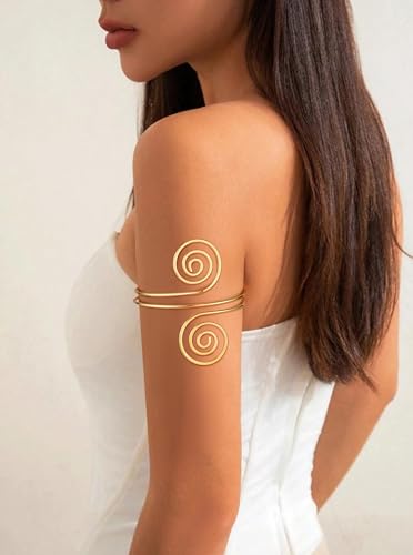 FIRAZIO 4PCS Gold Arm Cuff Jewelry for Women Upper Arm Cuff Bangle Band Armlet Adjustable Arm Gold Cuff Bracelet Set2