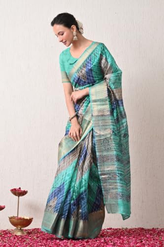 Image of MIRCHI FASHION Women Saree Cotton Silk Batik Block Printed | Breathable Office Wear and Regular Use Sari with Blouse Piece