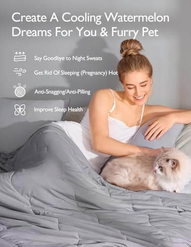 Momcozy Life CoolMurm Cooling Comforter for Hot Sleepers, Twin/Twin XL 68" x90” Soft Breathable Pregnancy Cooling Blanket, 3-Second Cooling, 8 Hours+ Stay Cool All Night, Grey Sky Blue