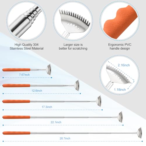 Image of 4 Pack Different Style Back Scratcher Metal Portable Telescoping Back scratchers, Extendable Back Massager Tool with Beautiful Box, Stocking Stuffers Gift for Men Women(Orange)