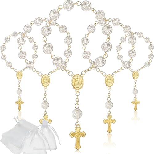 Jadive 30 Pcs Gold Mini Rosaries Baptism Favors Rosary with Organza Bags