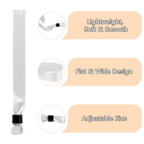 30 Stück Einlassbänder Stoff, Festival Bändchen Weiß, Festival Armband 175 x 15mm, Partybänder mit Verschluss für Konzerte Events Partys Schule