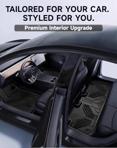 Image of Premium Color TPE Floor Mats Custom Fit for Tesla Model Y Juniper 2025 2026 | Carbon Fiber Wing Design | Car Mat Full Set Front & Rear | All-Weather Protection, Pet & Child-Friendly Accessories