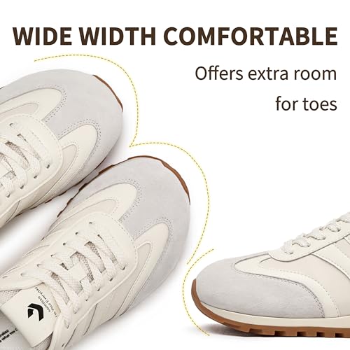 Image of somiliss Wide Toe Box Sneakers for Women Breathable Fabric Leather Suede Upper Non-Slip PU TPR Outsole Walking Shoes Tennis Running Fashion Sneakers