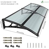 VOUNOT Vordach für Haustür 200 x 80 cm, Überdachung Haustür aus Aluminium und Polycarbonat, Pultbogenvordach, Pultvordach mit Mittelstange, Anthrazit