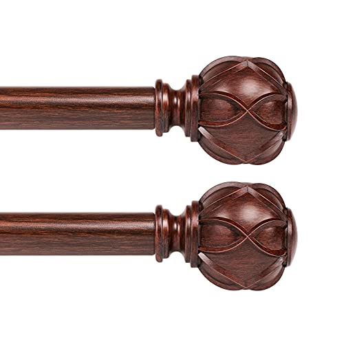 KAMANINA 1 Inch Curtain Rod Telescoping Single Drapery Rod 28 to 48 Inches (2.3-4 Feet), 2 Pack Antique Bronze Curtain Rods for Windows 16 to 44 Inches, Netted Texture Finials Antique Bronze