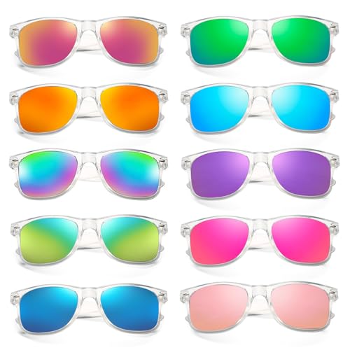 10/20 Pack Colored Sunglasses Mirrored Lens Bulk Party Glasses Classic Eyewear Birthday Beach Pool Unisex Adults