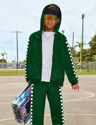 Unisex Boys Girls Clothes Plaid 2 Piece Outfits Athletic Tracksuit Hooded Sweatshirt and Sweatpants Kids Sweatsuits3