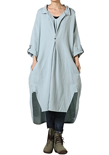 Mordenmiss Women's New Hi-Low Hem Plus Size Dresses with Pockets (Blue)