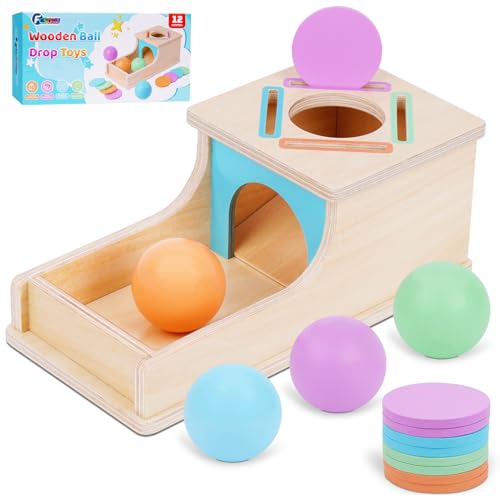 FCSONU Kinder Montessori Spielzeug ab 1 2 3 Jahre Jungen Mädchen, Holz Objektpermanenz Box Kugelbahnen, Sortierspiel Steckspiel Motorikspielzeug ab 1 Jahr, Geschenk zum 1. Geburtstag für Baby