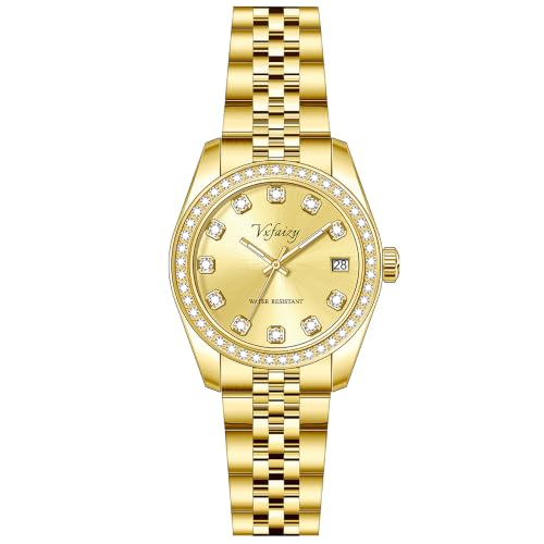 Image of VXFAIZY Luxury Crystal Accented Dress Watch for Women(Gold)