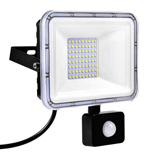 Luzes de inundação LED de 50 W com sensor de movimento, 4000 LM luz de malha 6000 K IP67 iluminação exterior impermeável para jardim paisagem
