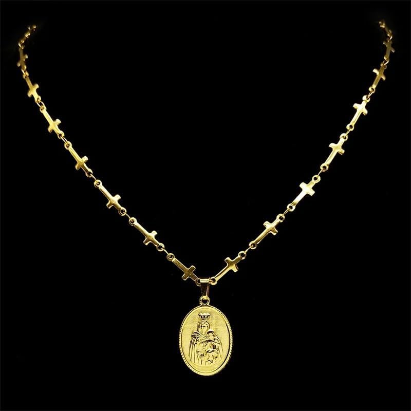 18K Gold Plated Virgin Mary Coin Necklace, 18K Gold Plated Christian Prayer Cross Necklace for Women. - Image 5