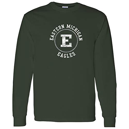 AL04 - Eastern Michigan Eagles Distressed Circle Logo Long Sleeve - Large - Forest