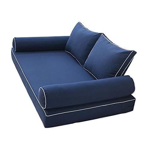 Prolinemax Style 1 - Mattress & Pillow Bolster Cushion for Outdoor Indoor Daybed Porch Swing Bed Contrast Trim Full Size AD101 | Covers ONLY | Cover
