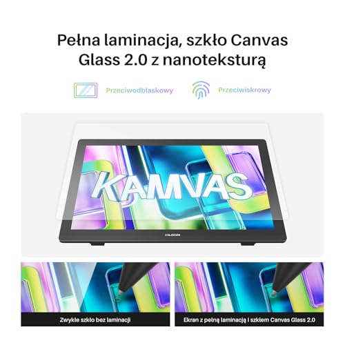 Huion Kamvas 22 Gen 3 Tablet Graficzny Z Ekranem 21,5" QHD 2,5K 90Hz, Rysik PenTech 4.0, 16384 Poziomów Nacisku, 99% SRGB ΔE<1,2, Do Ilustracji, Sztuki Cyfrowej, Designu, Animacji I Gier