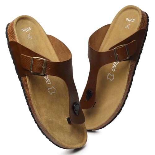 Image of YOHO Sandals for Men | Leather Thong Sandals with Cork Footbed for Daily Wear- SDL
