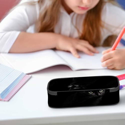 Image of Black Cat Pencil Bag Cute Pet Animal Golden Round Eyes Big Capacity Pencil Case Pencil Pouch Pen Bag School Students Boy Girl