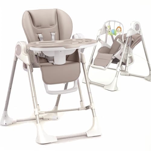 BEBE2LUXE Splity 3 en 1 – Chaise haute &amp; transat évolutif avec balancelle électrique (0‑36 mois), harnais 5 pts, 8 vitesses, mélodies/Bluetooth, pliable, plateau repas– Beige