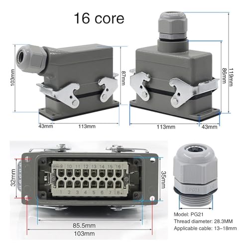 Conector rectangular Heavy Duty AAHSHPNV 4 núcleos lateral miniatura 4
