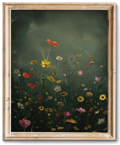 RETRART Wildflower Field Wall Art, Botanical Drawing - Summer Farmhouse Decor, 8" x 10" Unframed Canvas Print for Bedroom, Living Room, Kitchen, Office