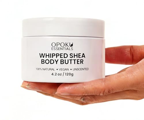 Opoku Essentials Whipped Shea Body Butter for Dry Skin & Sensitive Skin – 4oz Unscented with Ghanaian Shea Butter – 100% Natural, Vegan Moisturizing Cream