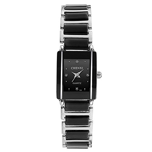 Montres Céramique pour Femme Montres Rectangulaire avec Bracelet en Acier Inoxydable Noir Cover