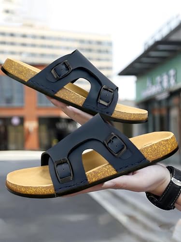Image of Men Full Cover Double Buckle Slippers | Covered Slip-On Sandals for Men | Comfortable Footwear | Adjustable Strap Rubber Sandals | Anti-Slip Sole Slippers