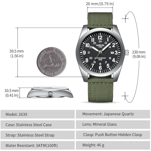 NIBOSI Men's Watch Fashion Military Green Watches for men Waterproof Chronograph Quartz Casual Wrist Watches Nylon Strap Date