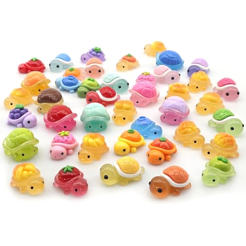 Nuanmu 42Pcs Miniature Resin Turtle 3D Figurines Glow in The