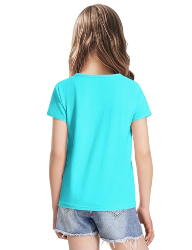 Image of Girls Short Sleeve Shirts Cotton Crew Neck T-Shirt Kids Plain Tees Tops Size 5-12 Years