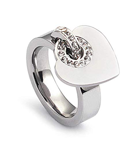 Vioness Bague Anneau Femme Fille en Acier Inoxydable Pampille Breloque Coeur Zircon Sertie Alliance Fiançailles Mariage Bijoux - Argent Taille 59 Cover