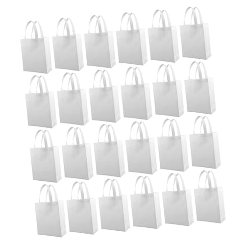 TOBBOMEY Bolsa De Compras No Tejida Vertical 25x30x10 Cm Blanca, 30 Piezas, Asas Resistentes, Ligera y Plegable, Adecuado para Compras, Almacenamiento y Regalos Fiestas