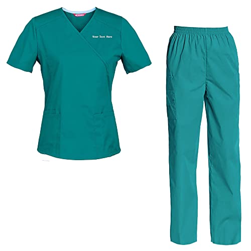 TAILOR'S Women's Embroidered Scrub Set Scrub Top and Pants Scrubs Set Personalized with your Text