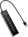 7-Port USB Hub, YaimhSound Multiple USB, 6 Port USB Hub, USB 3.0 USB 2.0 Hub, USB Splitter for Laptop, PC, Keyboard, Mouse, SSD, Dell, HP, Lenovo, MacBook, Acer, Surface, 1ft