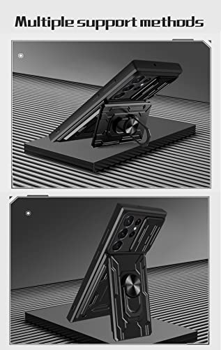 Capa para Samsung Galaxy S23 Ultra com cobertura para câmera e suporte para suporte de câmera Milita