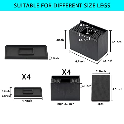 Mqupin Furniture Bed Risers, 3 Inch Heavy Duty Adjustable Furniture Risers With Non-Slip Mats For Bed, Desk, Sofa And Table (Rectangle-Black) #TOP7