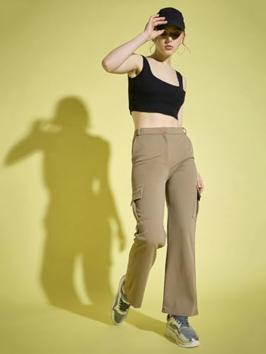 Image of DIMPY GARMENTS Full Length Straight Fit Solid Cargo Pants | Women Casual Pant Combo-Pack of 2